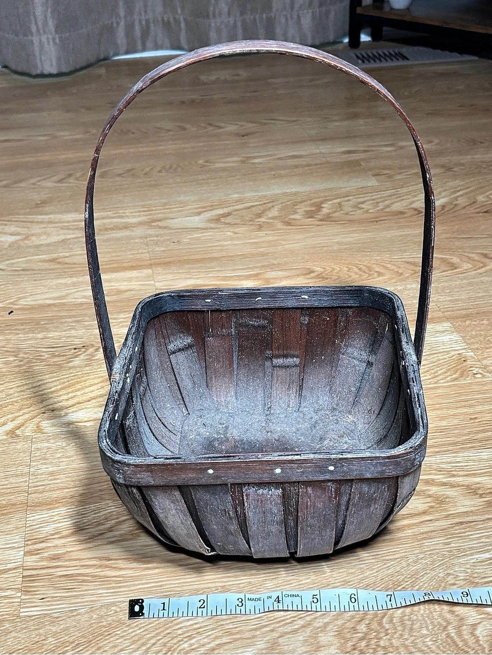 Vintage Rustic Woven Wood Splint Apple Orchard Basket